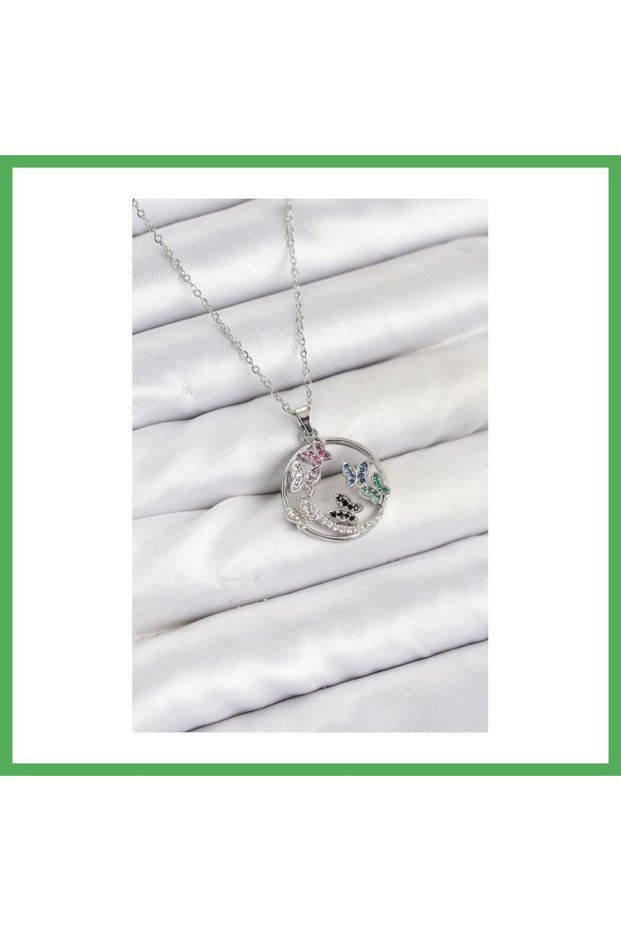 316L Steel Chain Silver Color Zircon Stone Butterfly Women's Necklace Bezoss