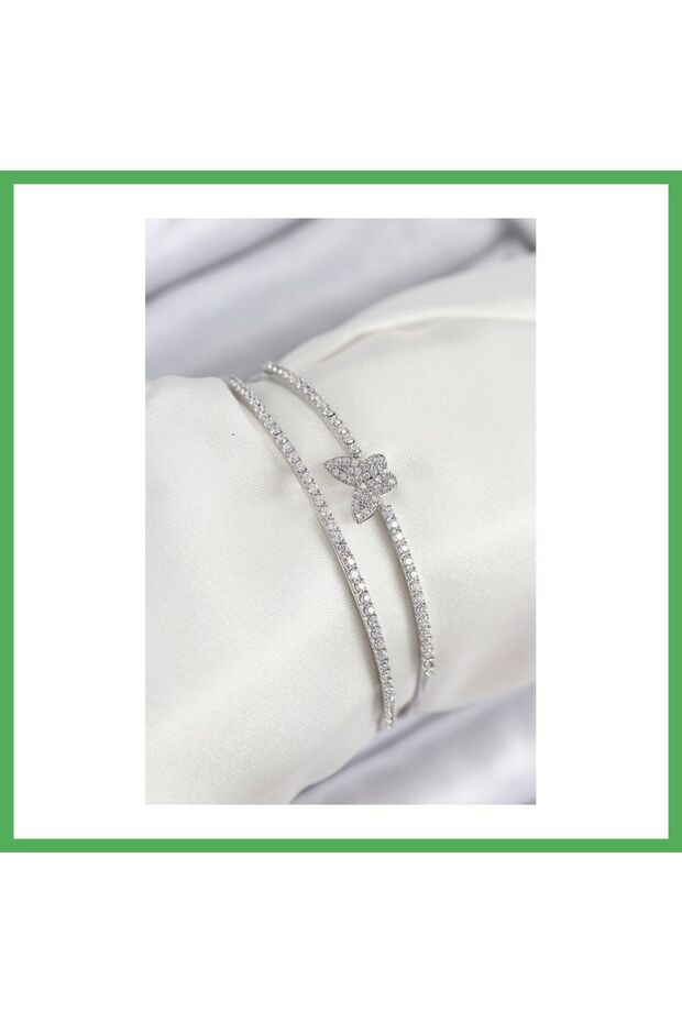 Brass Zircon Stone Butterfly Model Silver Color Women's Bracelet Bezoss