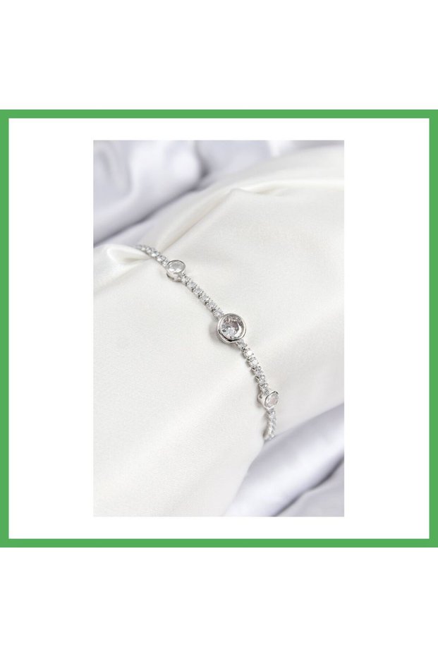 Brass Zircon Stone Circle Model Silver Color Elevator Women's Bracelet Bezoss