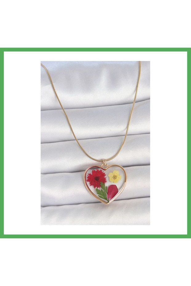 316L Steel Gold Color Chain Epoxy Natural Flower Model Women's Necklace Bezoss