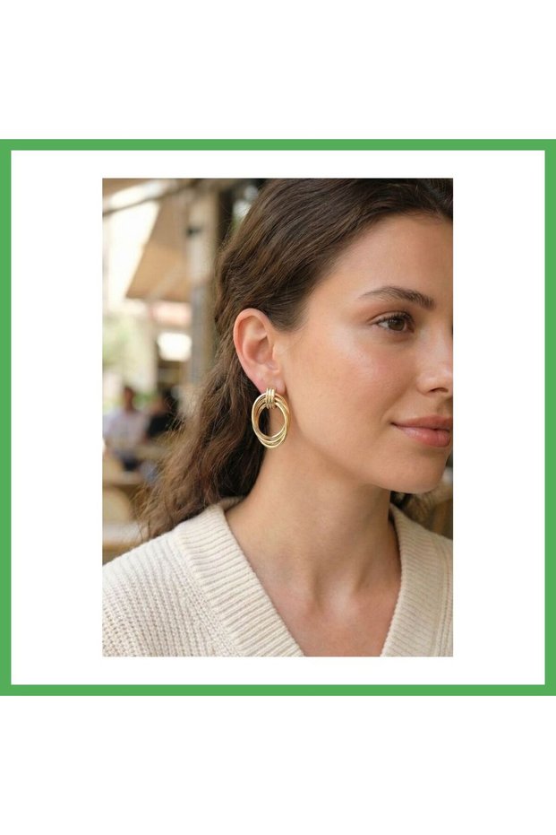 Brass Gold Color Drop Model Vintage Women's Earrings Bezoss