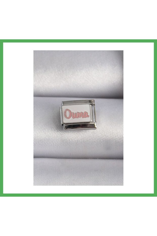316L Steel Silver Color White Pink Ouma Engraved Nomination Charm Bezoss