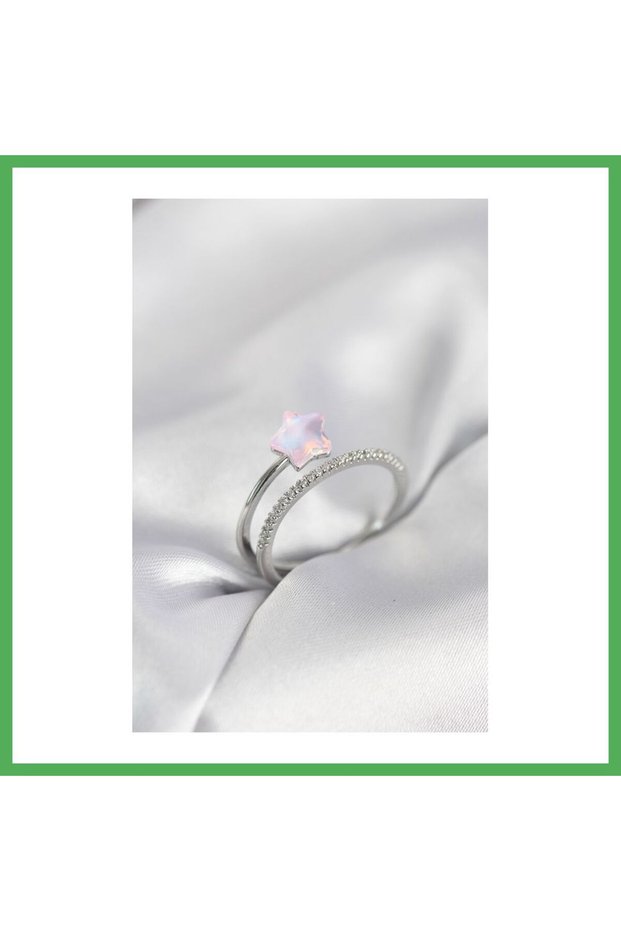 Silver Color Zircon Stone Pink Halley Model Women's Ring Bezoss