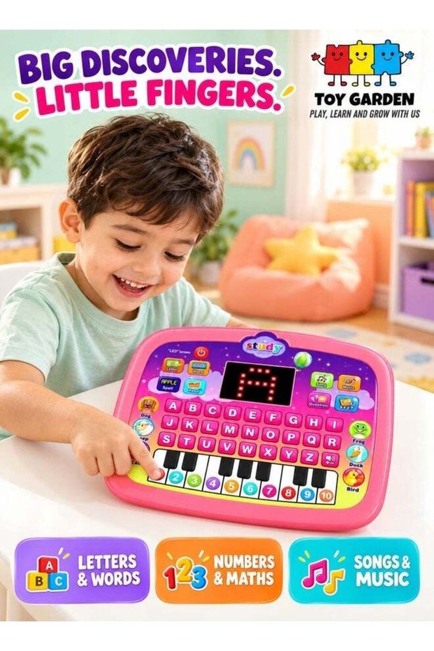 Pink Kids Learning Tablet for Toddlers with LED Screen, Interactive Educational Toy for