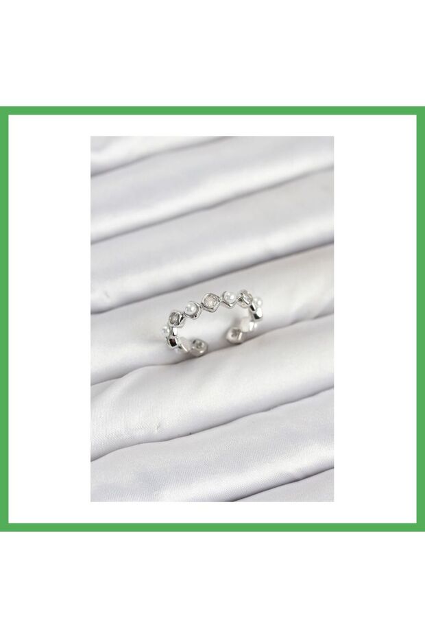 Brass Silver Color Zircon Stone Pearl Women's Ring Bezoss