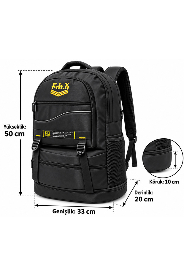 Camping and Mountaineering Black Expandable Backpack (50+10)X33X20 cm Large Volume Multi-Compartment Daily School and Travel Bag 40 Liters