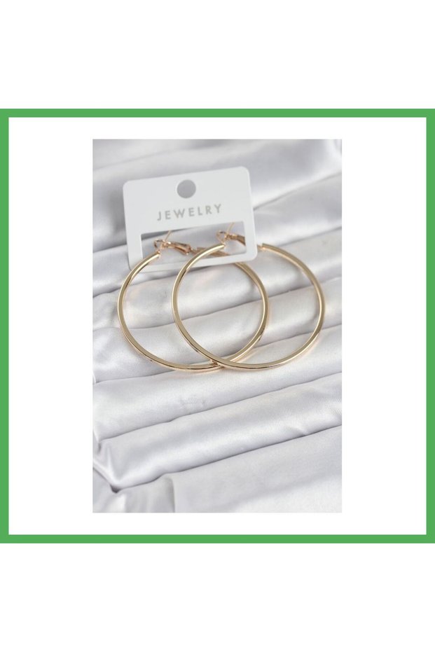 Gold Color Brass Cornered Edge Hoop 54 mm Women's Earrings Bezoss