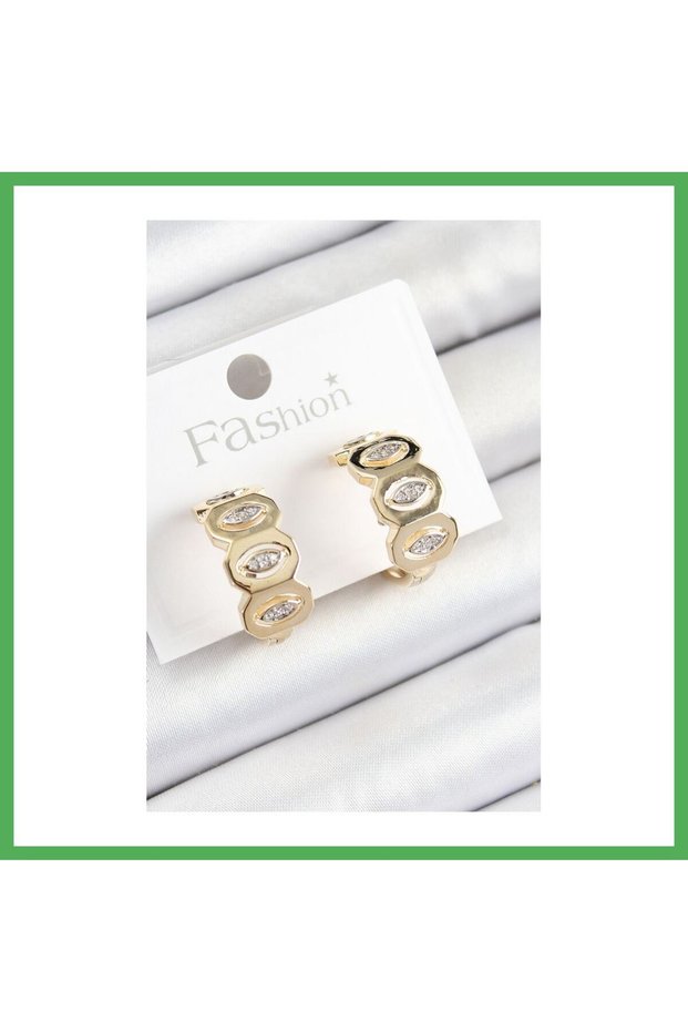 Brass Zircon Stone Drop Figured Hoop Model Gold Color Women's Earrings Bezoss