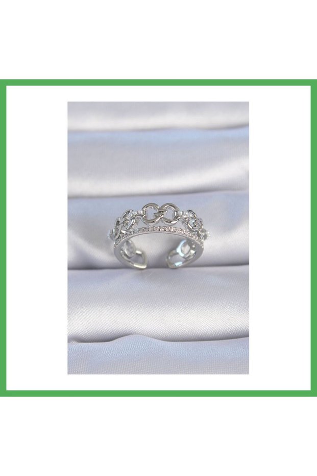 Brass Silver Color Zircon Stone Pearl Detail Women's Ring Bezoss