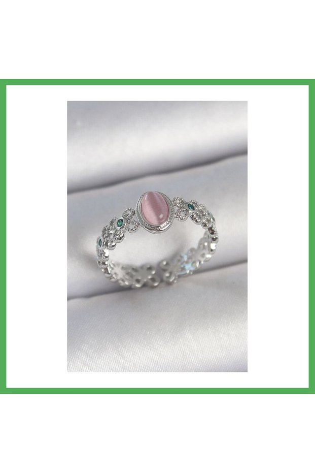 Brass Silver Color Zircon Stone Detailed Pink Enamel Drop Model Adjustable K Bezoss