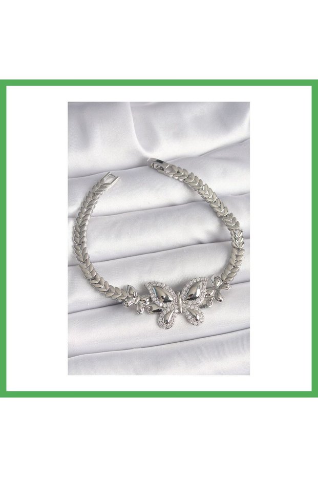 Brass Silver Color Zircon Stone Butterfly Model Women's Bracelet Bezoss