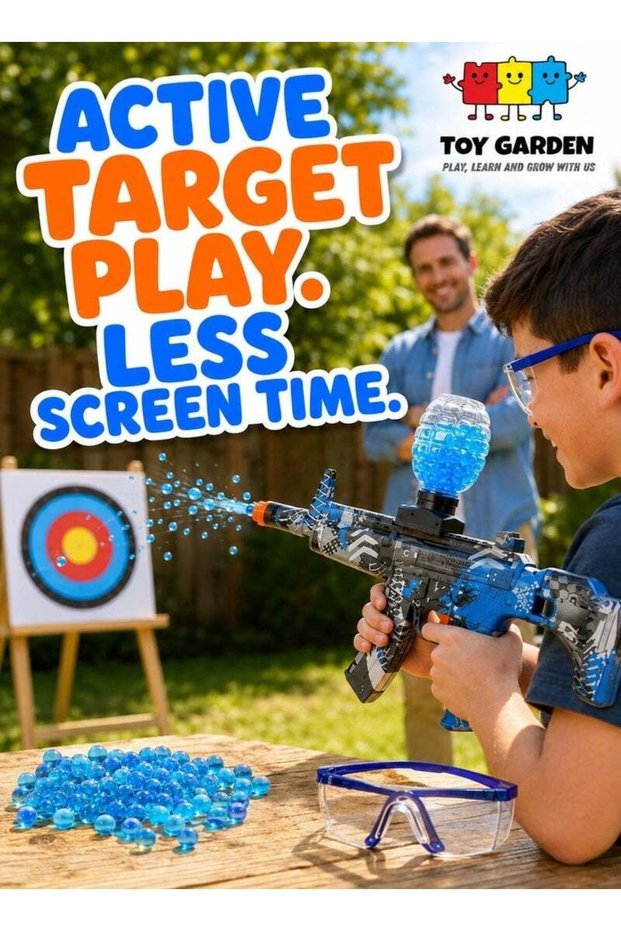 Electric Gel Ball Blaster Toy for Kids, Blue and Black Camouflage Automatic Gel Bead