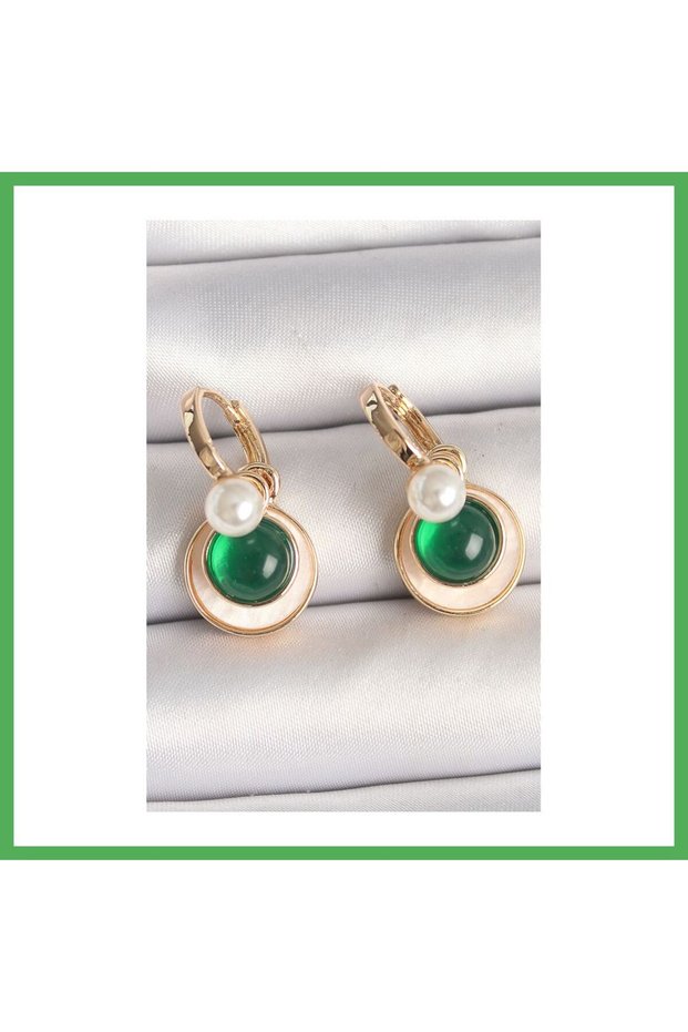 Brass Gold Color White Green Dangle Enamel Women's Earrings Bezoss