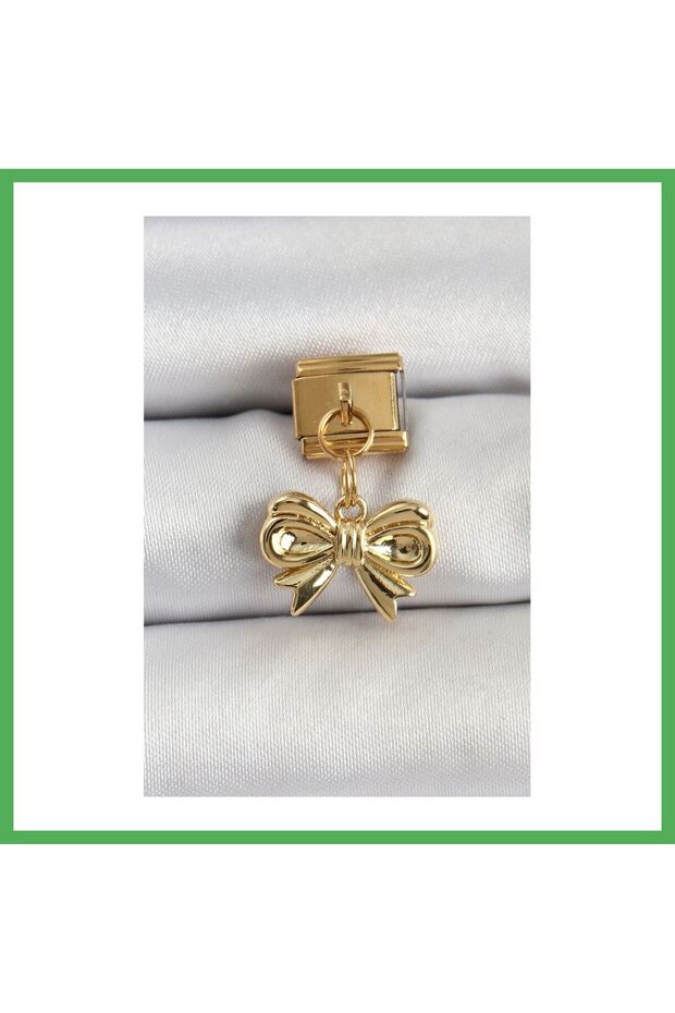 316L Steel Dangle Bow Model Gold Color Nomination Charm Bezoss