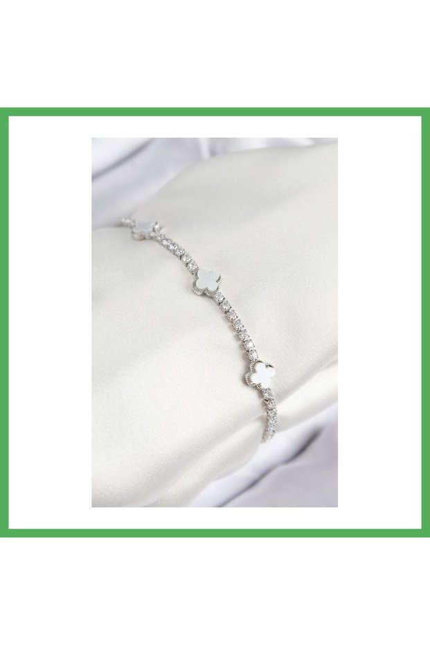 Brass Zircon Stone Clover Model Silver Color Women's Bracelet Bezoss
