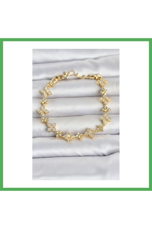 Brass Zircon Stone Clover Model Gold Color Women's Bracelet Bezoss