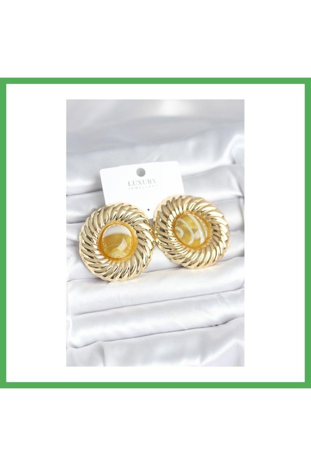 Brass Gold Color Amber Beaded Vintage Women's Earrings Bezoss