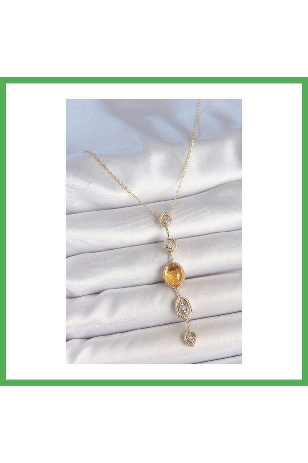 Brass Chain Amber Yellow Gold Color Zircon Stone Y Necklace Bezoss