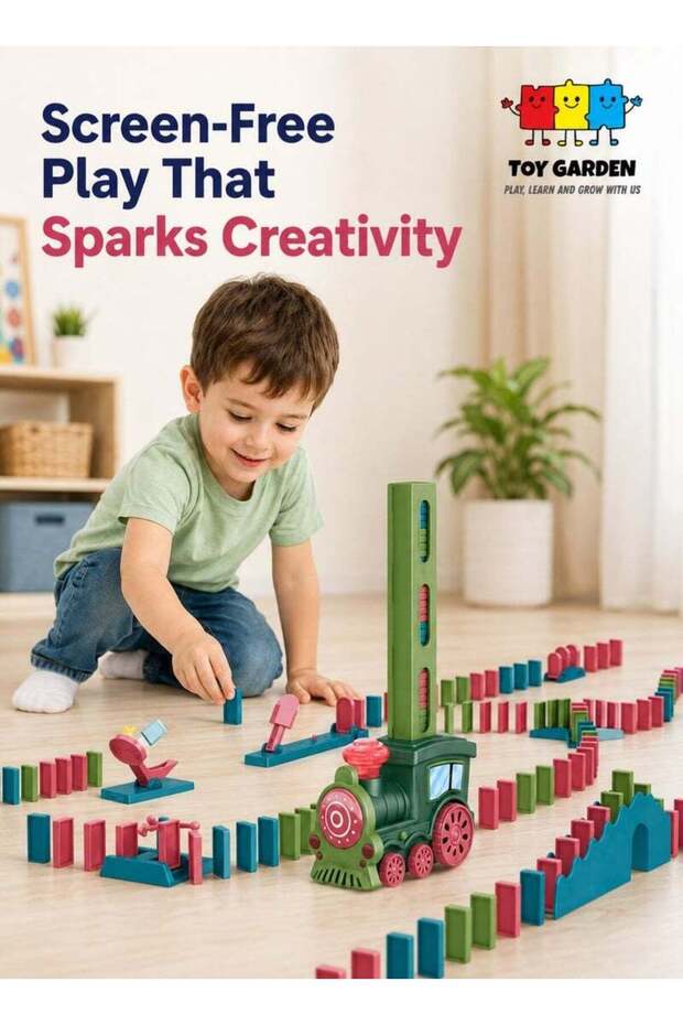 Electric Domino Train Toy – 40 Pcs Domino Blocks Set – Automatic Stacking – Fun