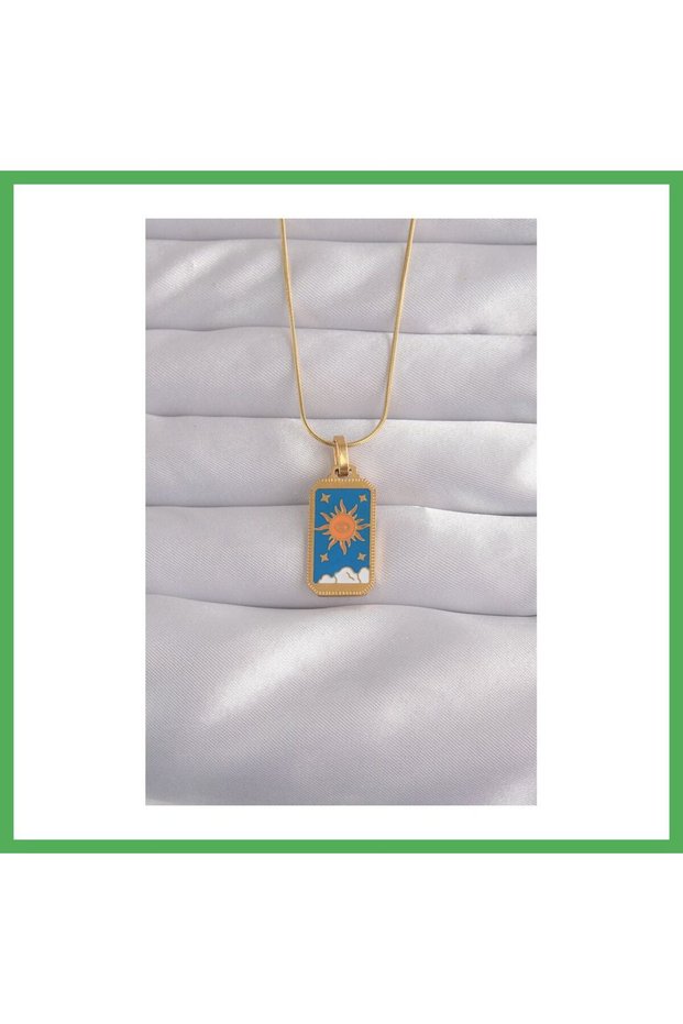 316L Steel Gold Color Blue Enamel Sun Model Tarot Necklace Bezoss