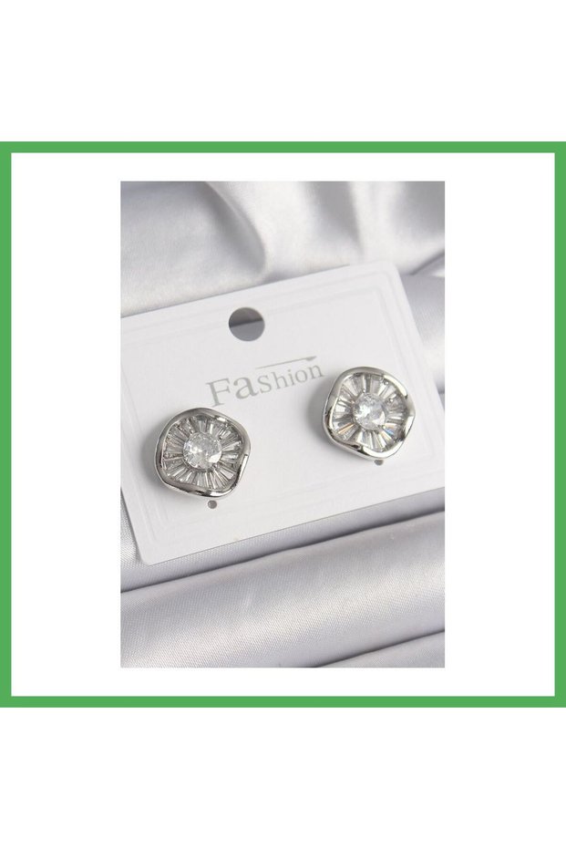 Brass Silver Color Zircon Stone Clover Model Women's Earrings Bezoss