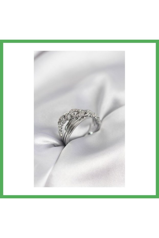 Silver Color Zircon Stone Chain Model Women's Ring Bezoss