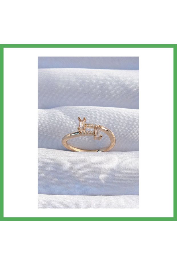 Brass Gold Color Zircon Stone Geometric Adjustable Ring Bezoss