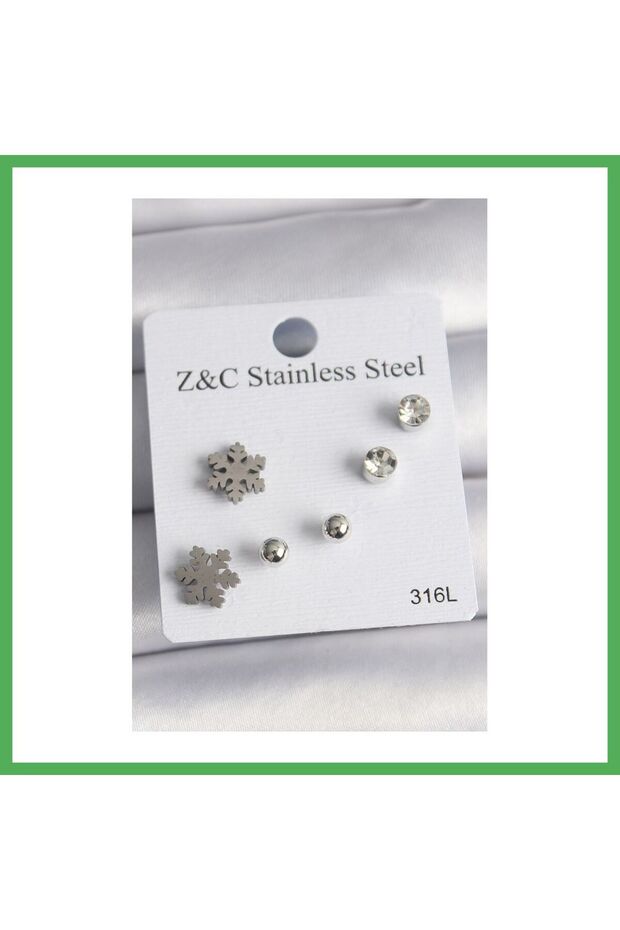 316L Steel Silver Color Zircon Stone Snowflake Model Women's Earring Set Bezoss