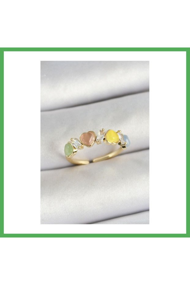 Brass Row Figured Zircon Stone Gold Color Adjustable Women's Ring Bezoss