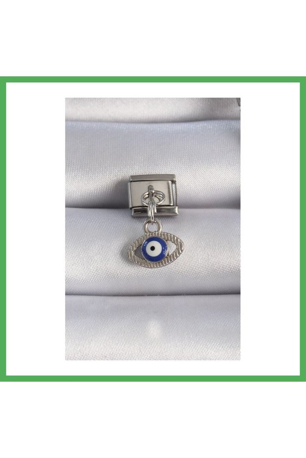 316L Steel Silver Color Dangle Eye Figure Evil Eye Bead Detail Nomination Char Bezoss
