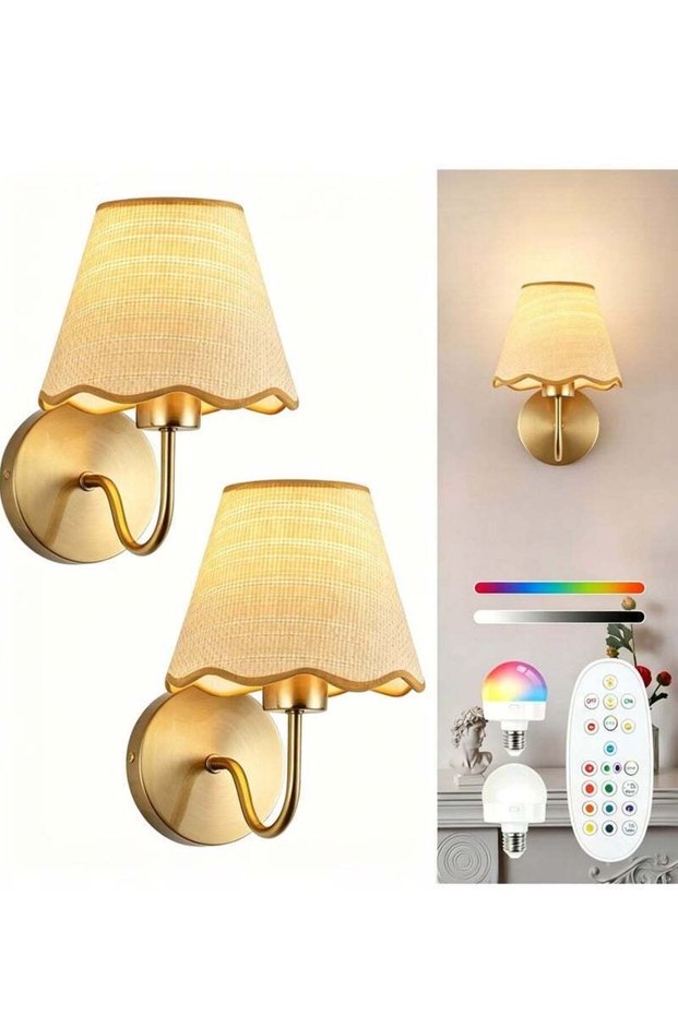 NIUB Wall Sconce Set with Remote Control, 2pcs Wireless Battery Operated Gold Wall Lights