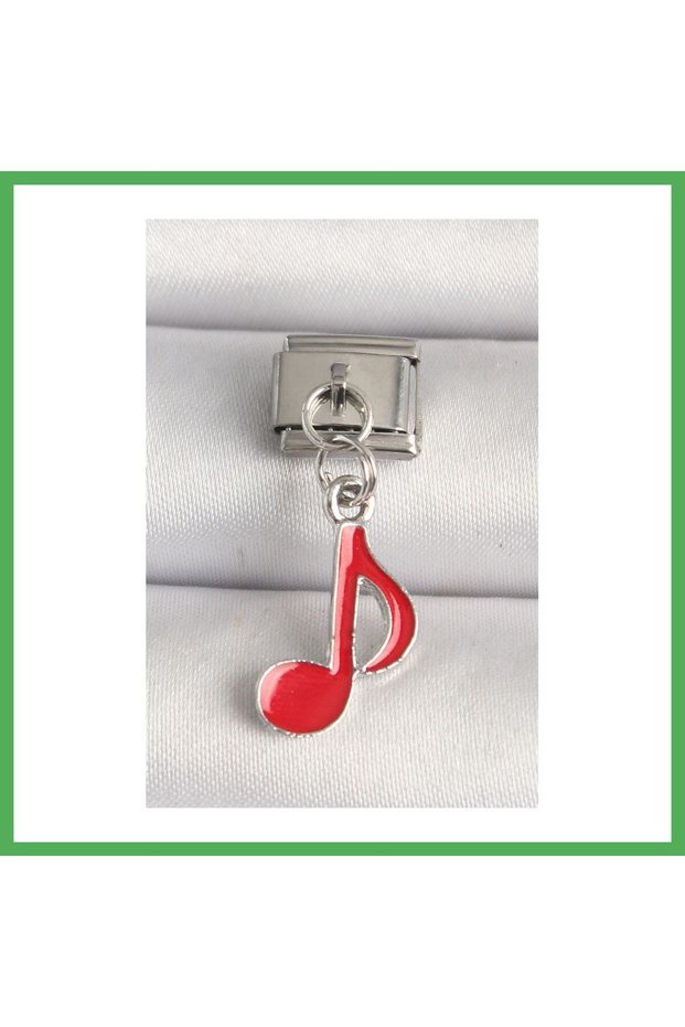 316L Steel Silver Color Red Music Note Model Nomination Charm Bezoss