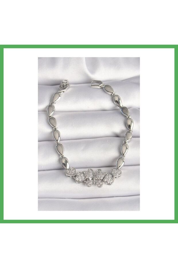 Brass Silver Color Zircon Stone Butterfly Figure Drop Chain Model Women's Anklet Bezoss