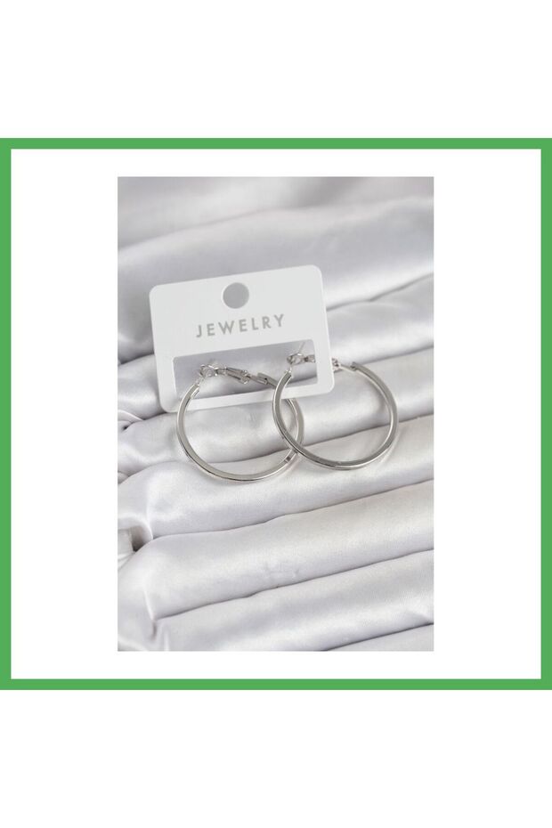 Silver Color Brass Cornered Edge Hoop 32 mm Women's Earrings Bezoss