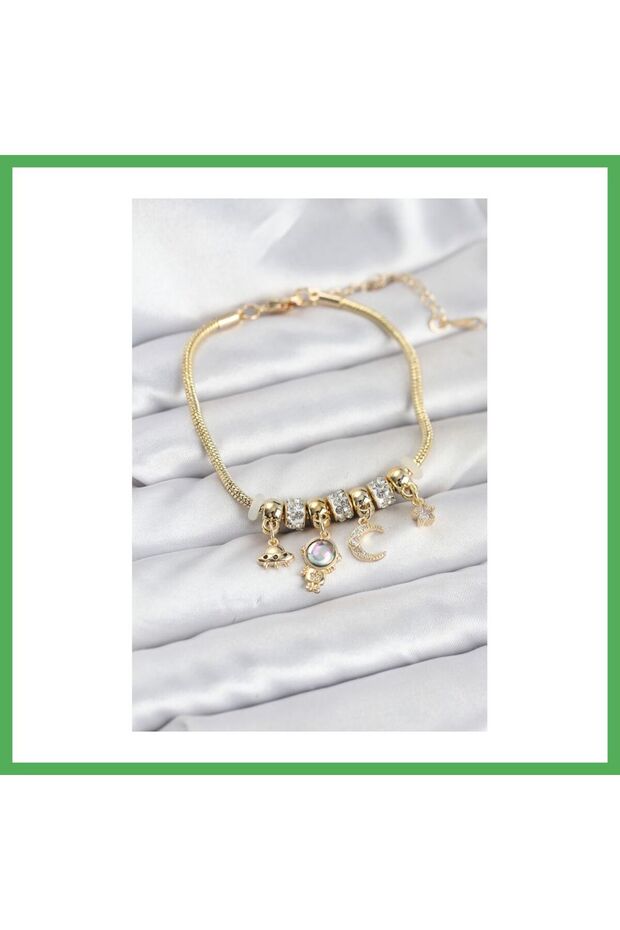 Brass Gold Color Space Theme Charm Women's Bracelet Bezoss