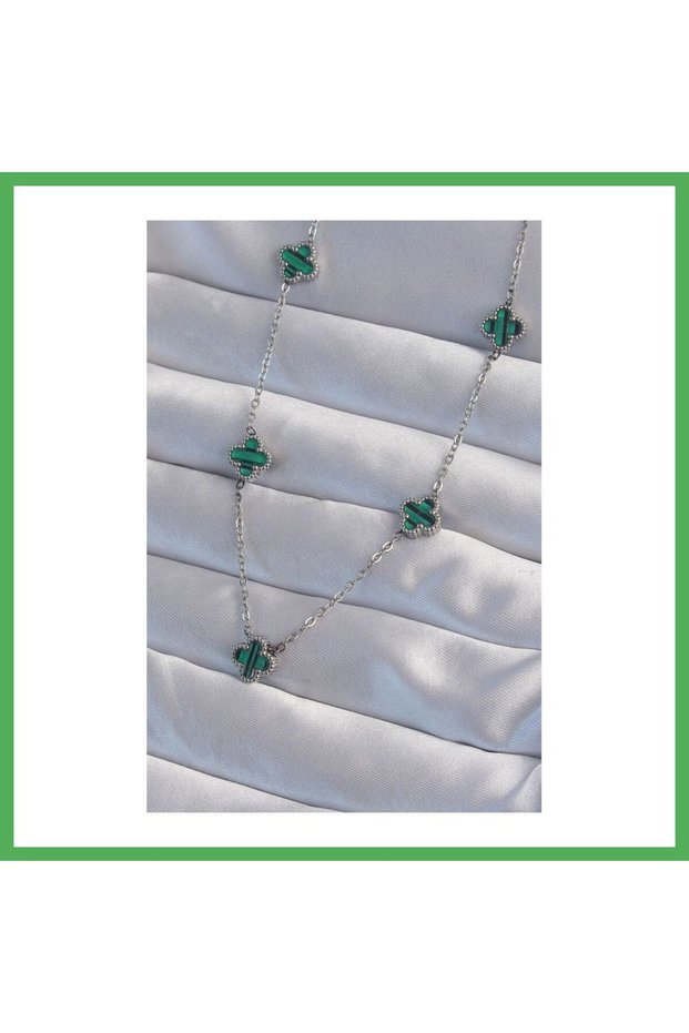 316L Steel Silver Color Minimal Green Enamel Clover Necklace Bezoss