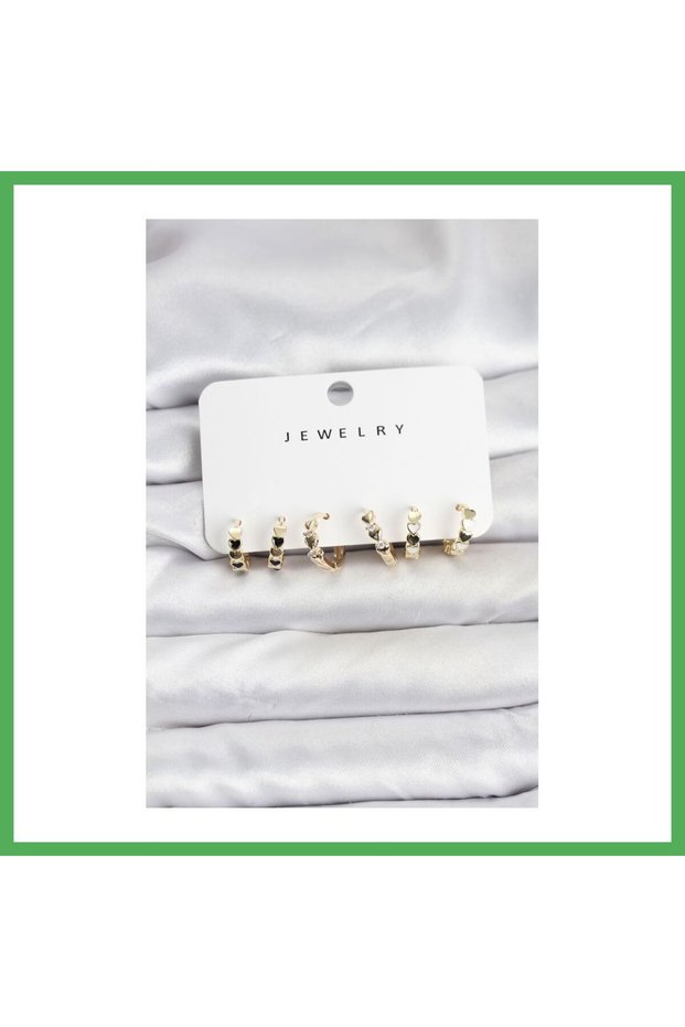 Gold Color Brass Minimal Detailed Women's Earring Set Bezoss