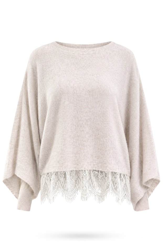 Beige Knitwear with Ruffled Hem 261116