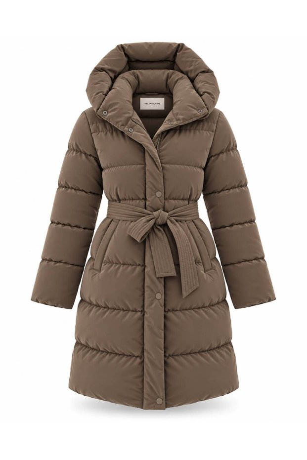 New Season Women's Belt Detailed Midi Length Puffer Coat