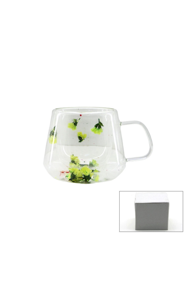 Flower Patterned Double Layer Glass with Handle 250 ml Series B4 Pack of 100