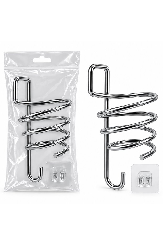 Hair Dryer Holder Chrome Metal Adhesive Hanger
