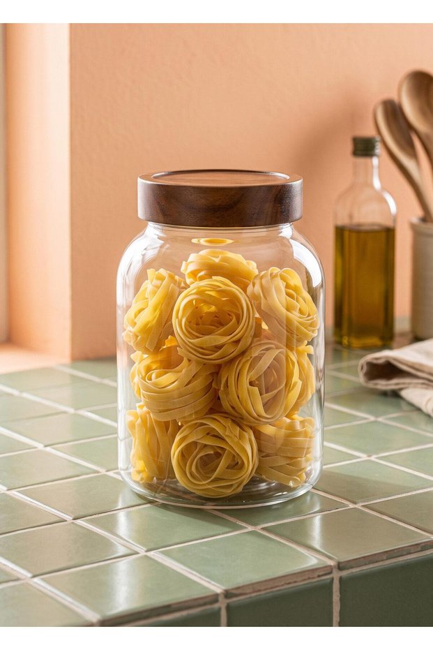Acacia Lid Borosilicate Glass Jar 2 Liter