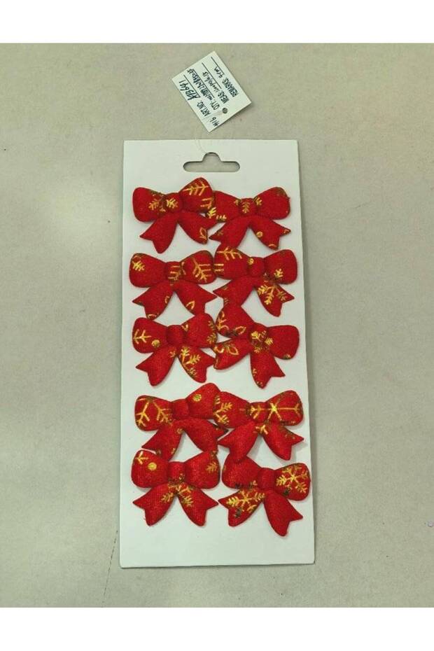 Red bows with gilded Patterned , 10 pcs