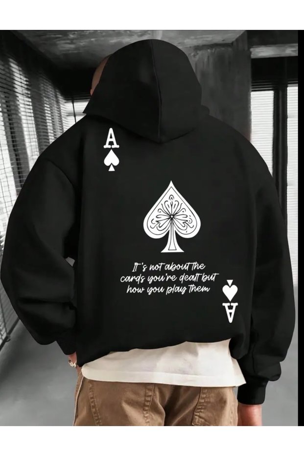 Hooded Play Them Back Printed 100% Cotton 3 Yarn Pocketless Oversize Large Size Men's Sweatshirt