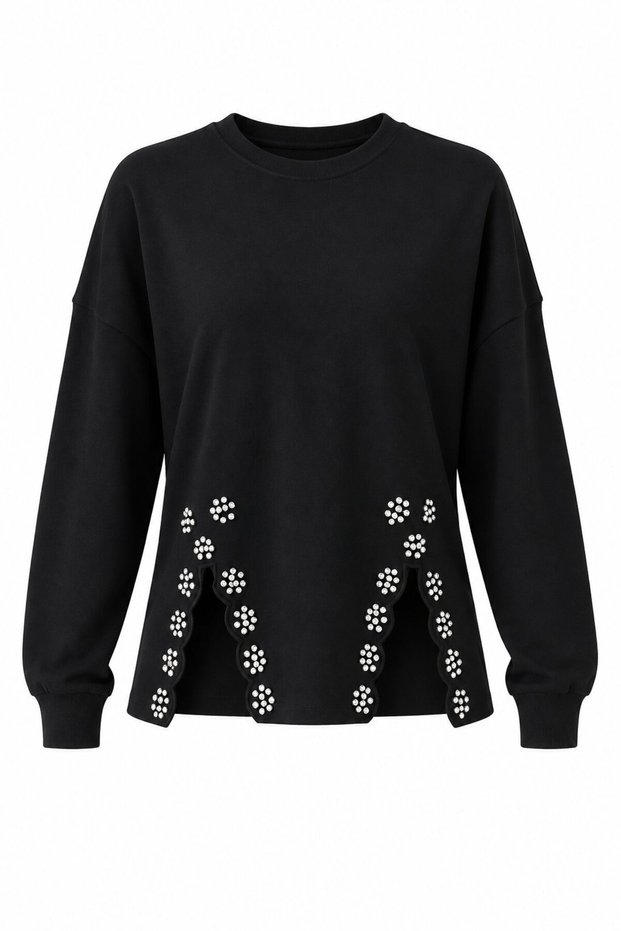 Black Stone Embroidered Sweatshirt - 261010