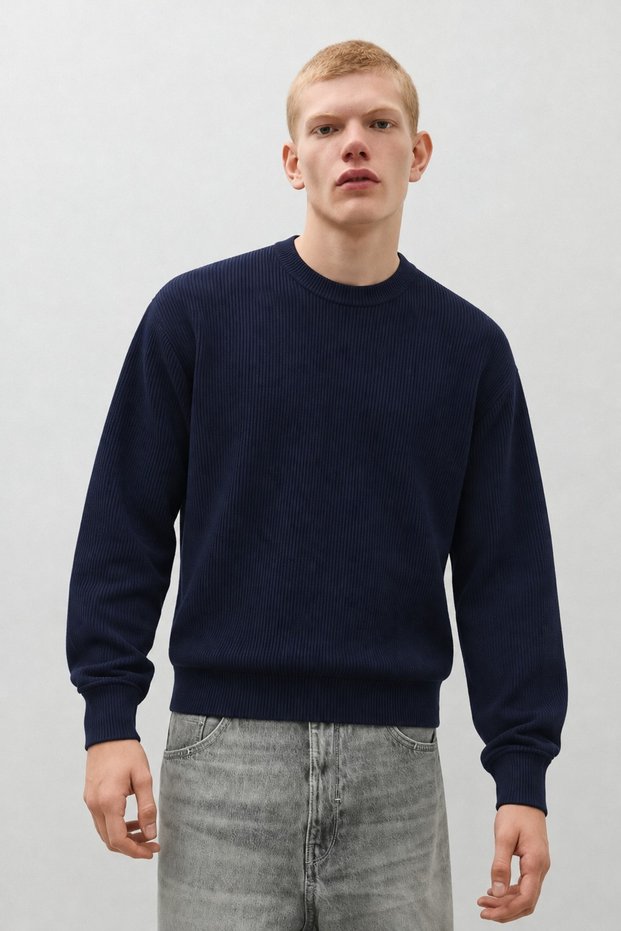 Men's Casual Wear Long Sleeve Crew Neck Navy Blue Sweatshirt