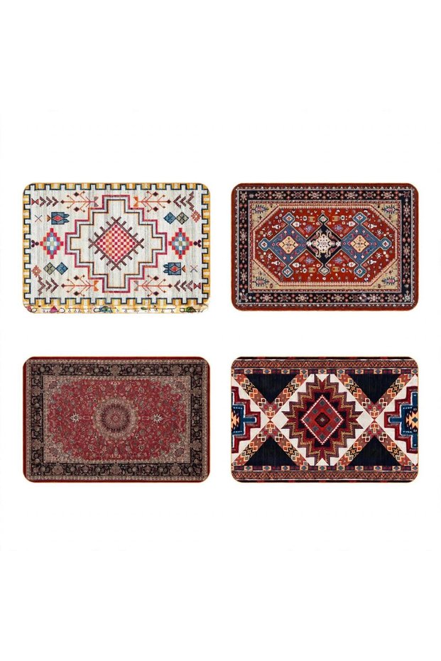 Decorative Tea Set Carpet 30 x 50 cm, Traditional Pattern Rug for Camping, Travel and Home Use