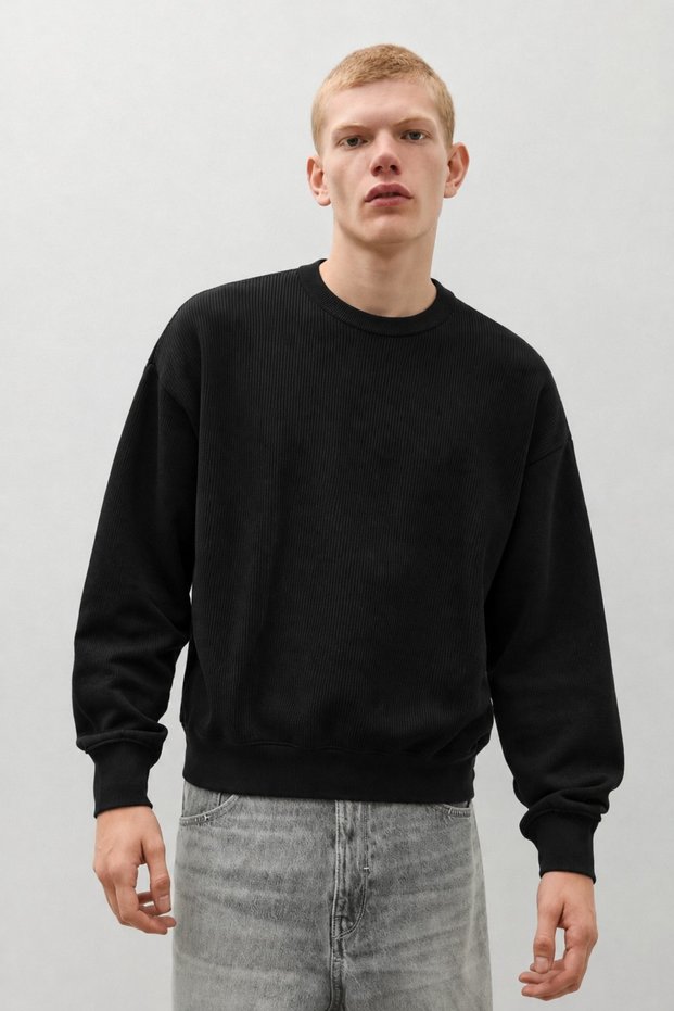 Men's Casual Wear Long Sleeve Crew Neck Black Sweatshirt