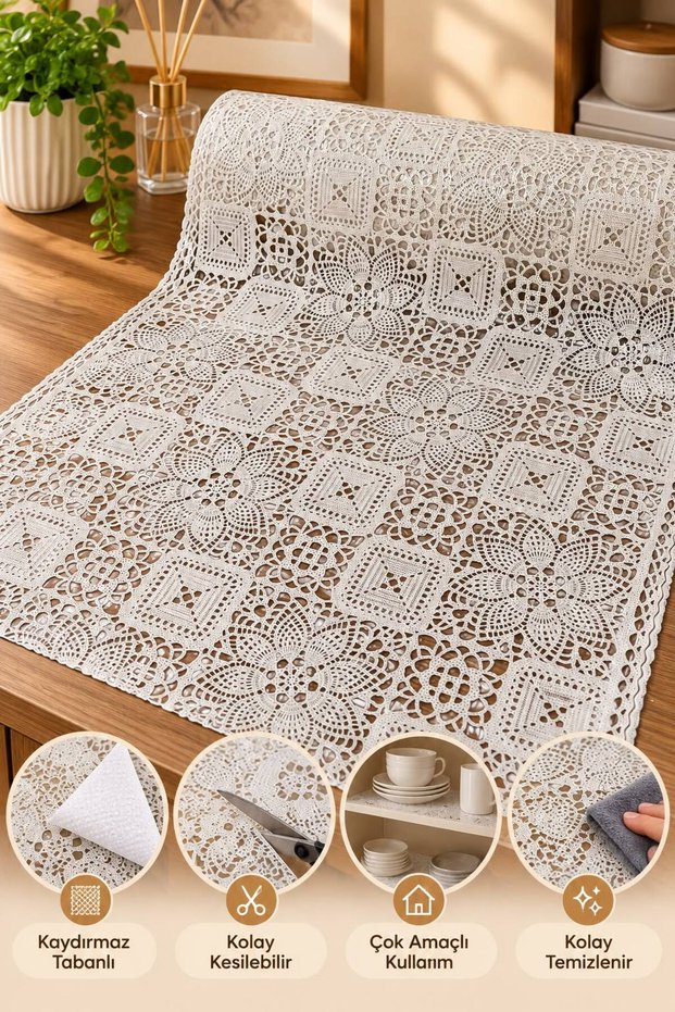 Lace Patterned Non-Slip Base Non-Perforated Pvc Oilcloth Coffee Table and Shelf Cover – Inside Cabinet, Drawer, and Kitchen Shelf Protective Cover