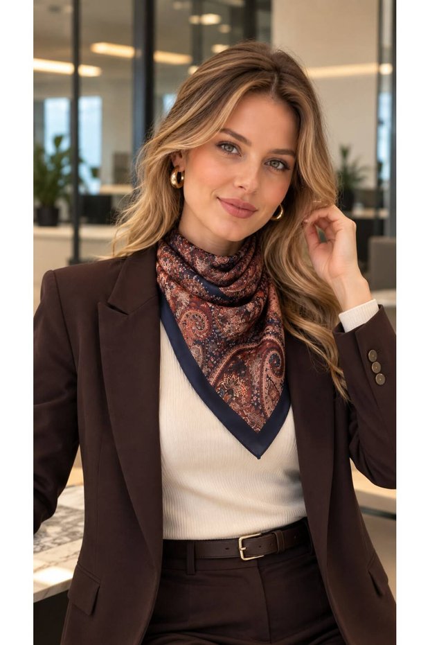 Burgundy Patterned Satin Women's Scarf 70X70 cm